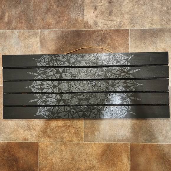 HANDCRAFTED Upcycled Black Wood Panel Board HANDPAINTED Mandala Wall Art Decor - Picture 3 of 17